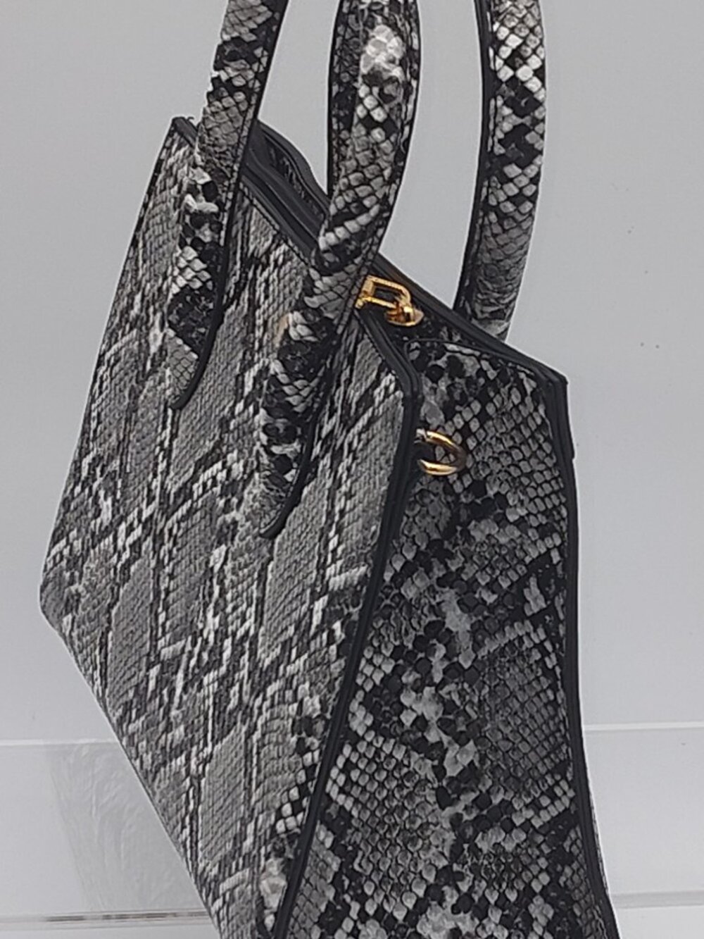 Silver Python Structured Handbag - The Exotic Luxe Edit - Picture 2 of 9
